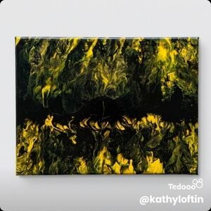 Abstract Black and Yellow Fluid Art Canvas Print